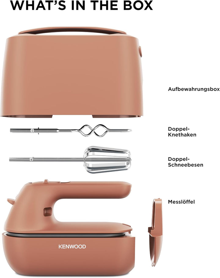 Kenwood Handmixer QuickMix Go HMP40.000RD, tragbar dank integriertem Koffer, Inklusive Edelstahl Sch