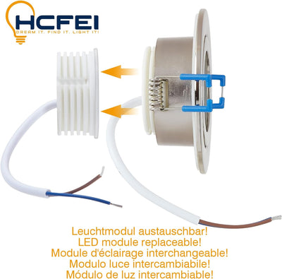 HCFEI 6er Set LED Einbaustrahler Chrom gebürstet - rund flach 5 Watt dimmbar Warmweiss 3000K 230V IP