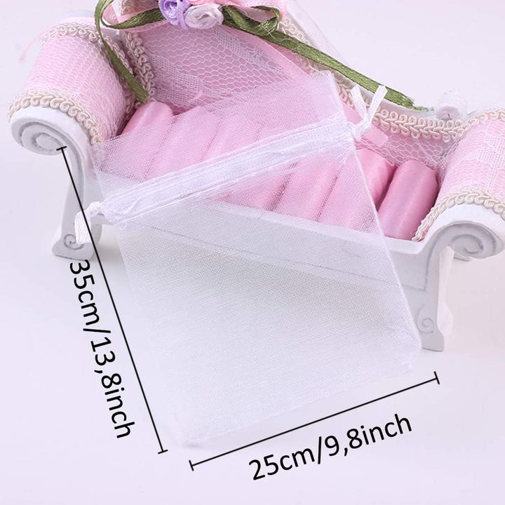 PLECUPE 100 Stück Organzasäckchen, Organzabeutel 25x35 cm, Tunnelzug Hochzeit Säckchen, Schmuckbeute