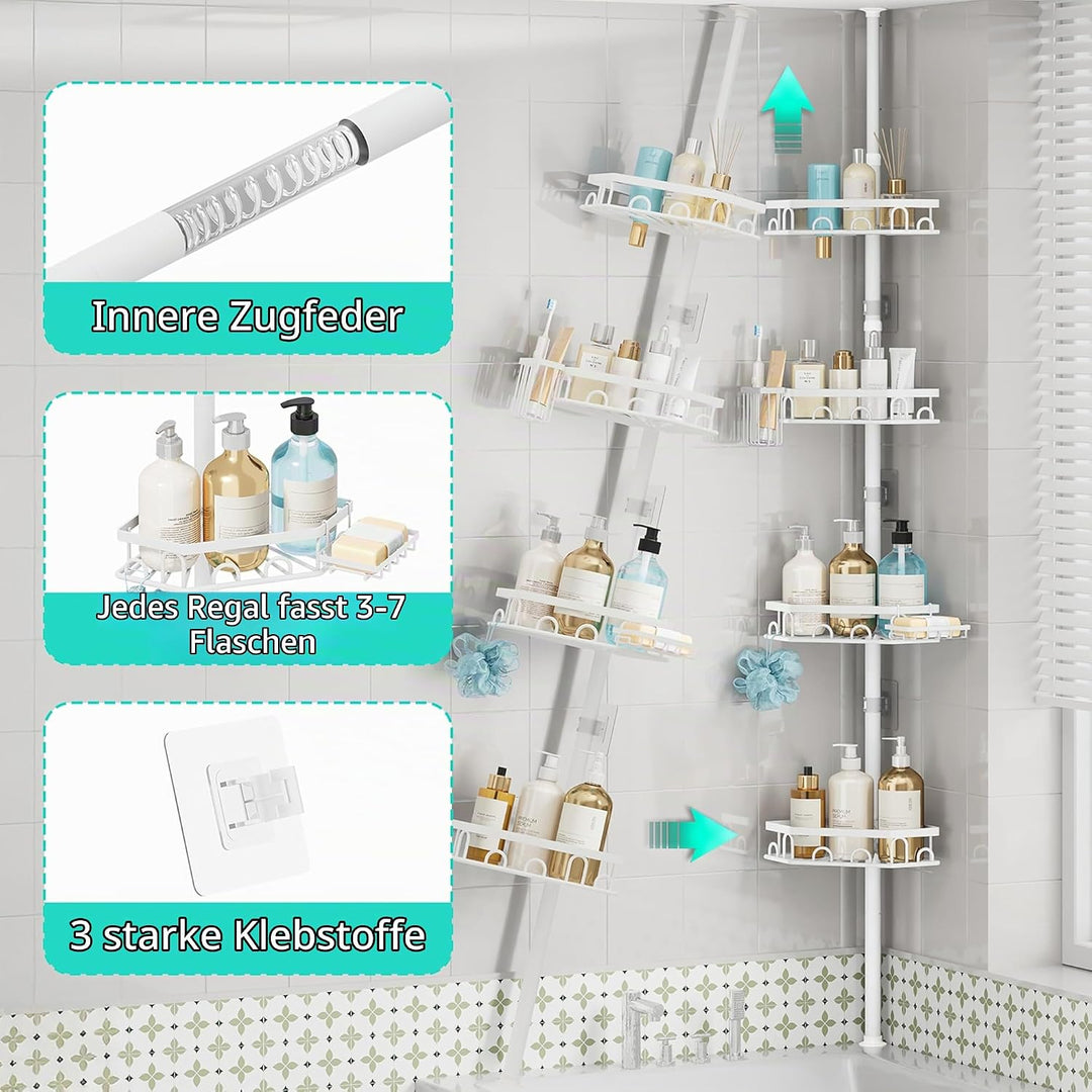 HapiRm Teleskopstange Duscheckregal Teleskop - Teleskopregal, 70-276cm | 4 Tier rostfrei Teleskop Ba