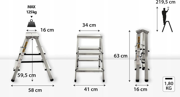 Drabest Aluminium Trittleiter Leiter beidseitig begehbar, 2x3 Stufen, 125kg, 2x3 Stufen