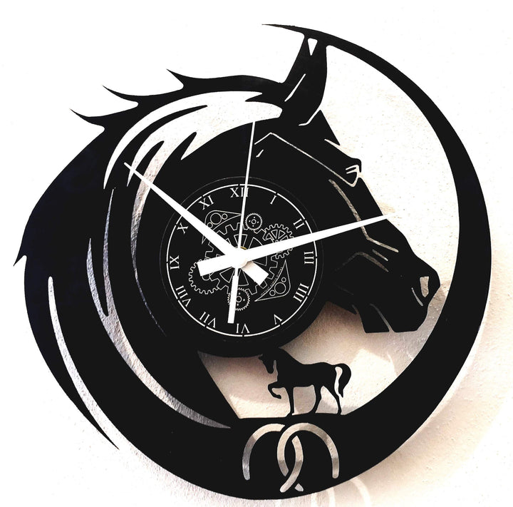 Instant Karma Clocks Wanduhr aus Vinyl Pferd Reiten Hufeisen
