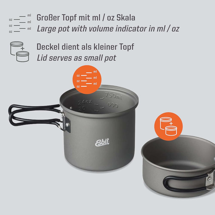 Esbit Outdoor Kochtopf 1000 ml - Camping Topf aus leichtem, hartanodisiertem Aluminium - zweiter Top