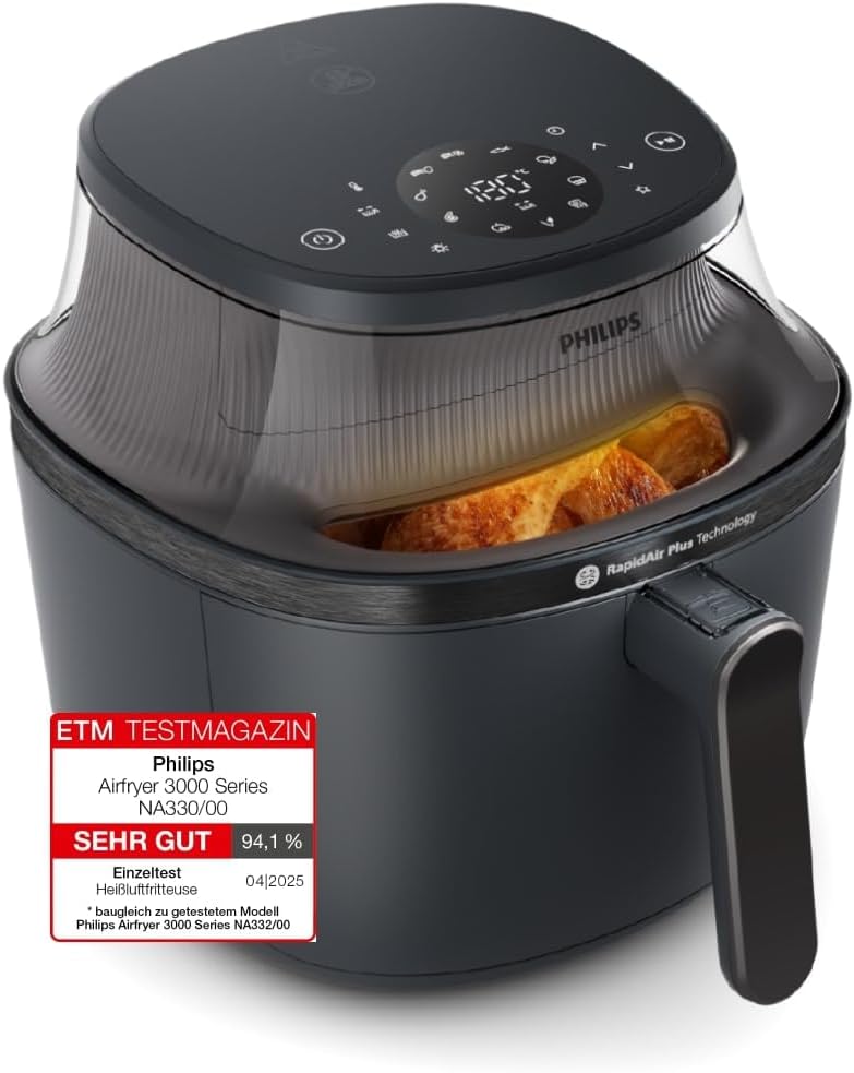 Philips Airfryer 3000 Series 6.2L, Sichtfenster, 16-in-1 Airfryer, RapidAir Plus Technologie, wenige