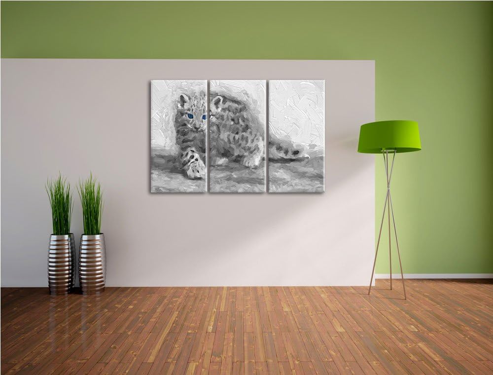 stolzierendes Leopardenjunges schwarz/weiss Deluxe 3-Teiler Leinwandbild 120x80 Bild auf Leinwand, X