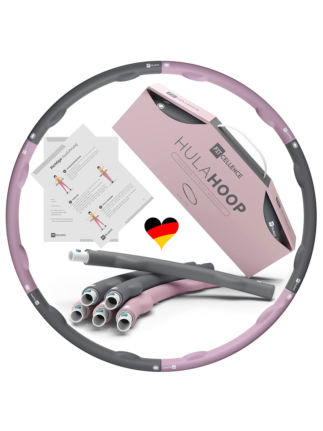 FITCELLENCE® | 1,2kg | 90cm Durchmesser | 5-6 Teile | Hula Hoop Reifen für Erwachsene | zum abnehmen