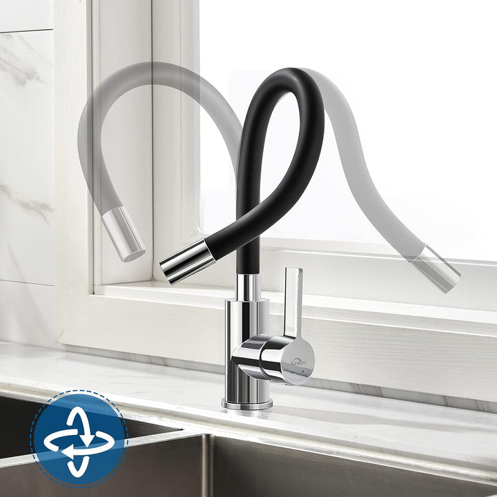 Wasserhahn Küche Schwarz, Auralum Küchenamatur mit Flexibler Auslauf, Hochdruck Armatur Küche 360° D