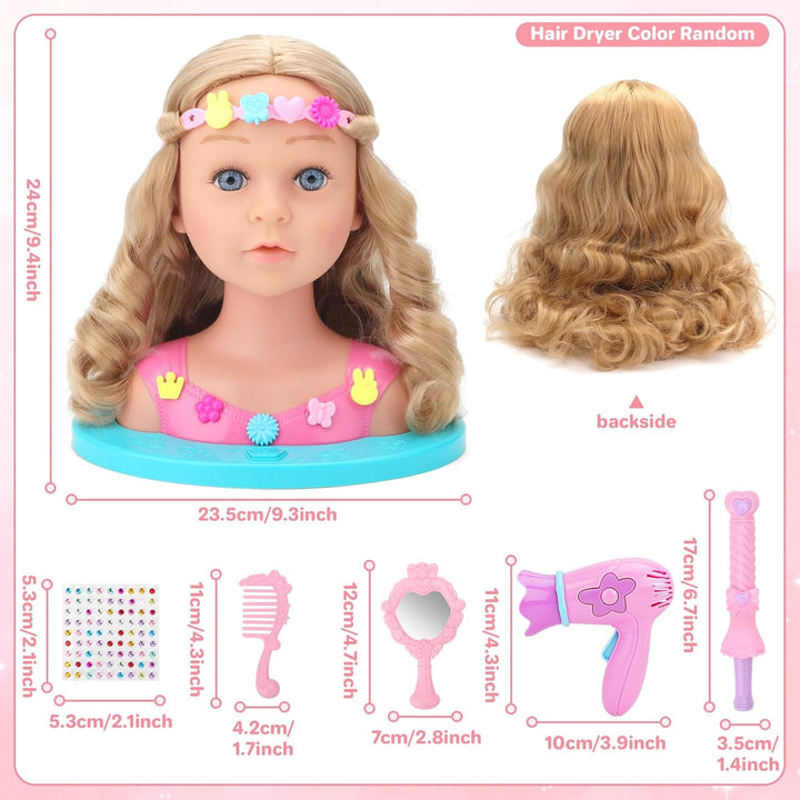 deAO Schminkpuppe Frisierkopf für Kinder, 25cm Schminkkopf Puppe Stylingkopf, Puppenkopf Spielzeug S
