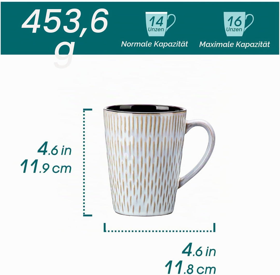 vancasso PLUVO Kaffeetassen set 6er, Tassen Set Steingut, 480ml Kaffeebecher mit Henkel, Espressotas