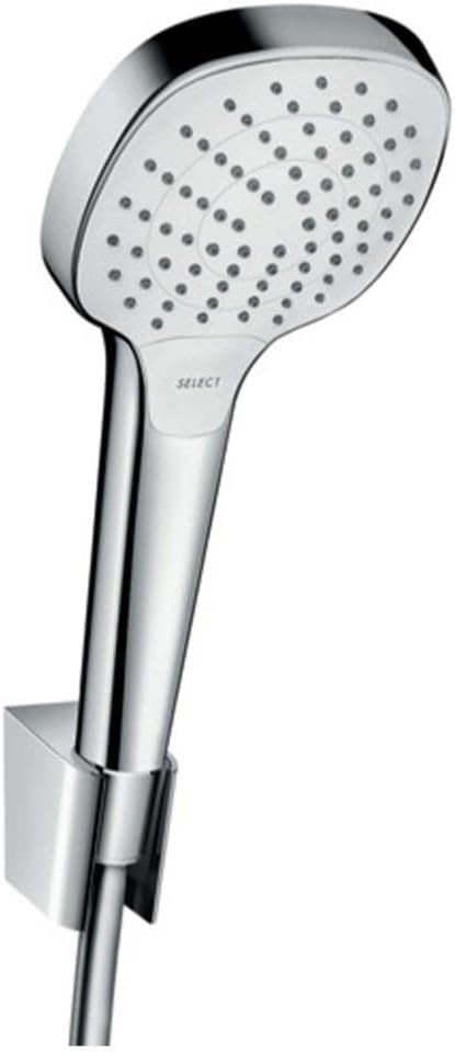 hansgrohe Croma Select E Duschkopf inkl. Duschkopfhalterung, 3 Strahlarten, Weiss/Chrom, Set mit Bra