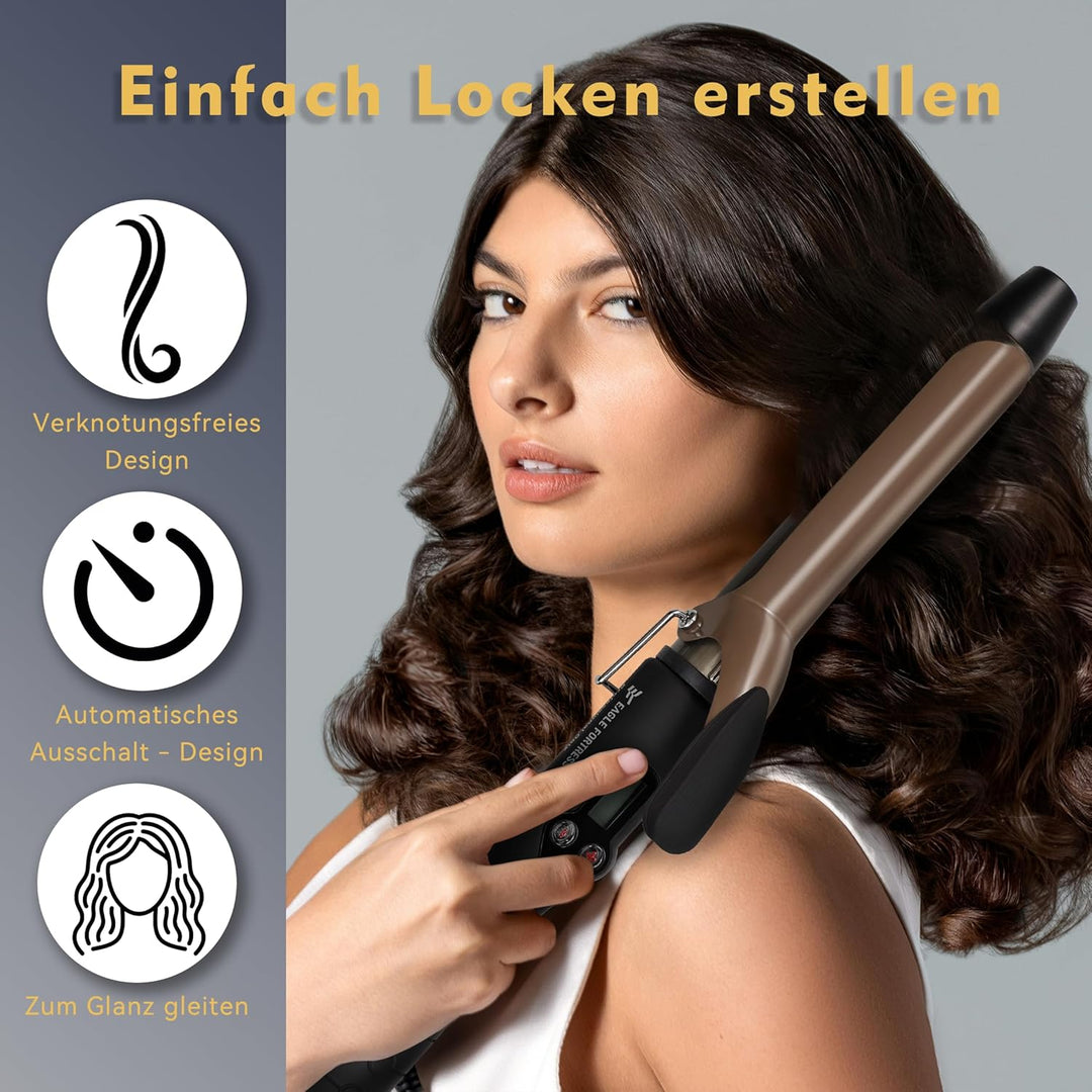 Professioneller Lockenstab mit LCD-Display, 30 Sek. Schnellaufheizung, 60°C–230°C, Keramik-Aluminium