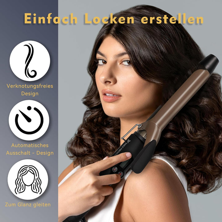 Professioneller Lockenstab mit LCD-Display, 30 Sek. Schnellaufheizung, 60°C–230°C, Keramik-Aluminium