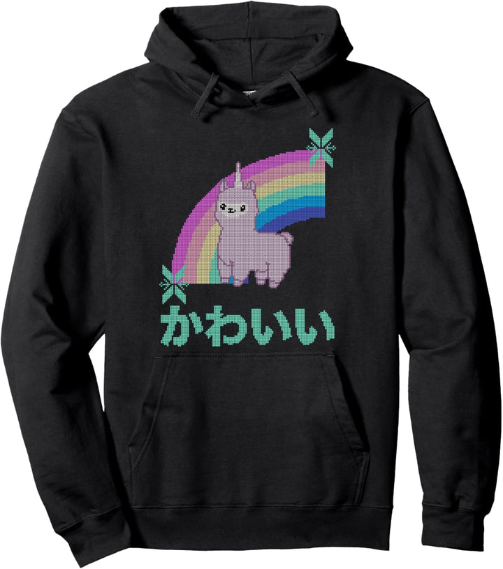 Cute Llamacorn and Pastel Rainbow Ugly Christmas Kawaii Pullover Hoodie