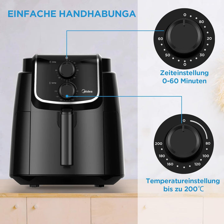 Midea MF-TN40D2 Airfryer XL, Heissluftfritteuse 4L,Dual Cyclone Technology, 90% Weniger Fett Heisslu
