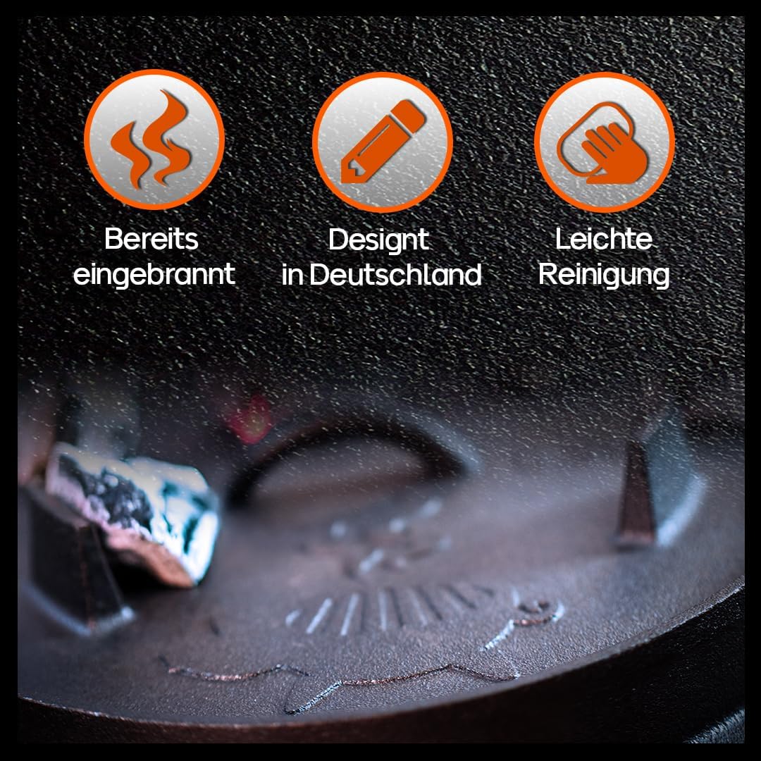 Grillschweine Dutch Oven 4.5QT (4,2 L mit Füsse) - BBQ Schmorofen - Gusseisen Feuertopf, 4,2 L mit F