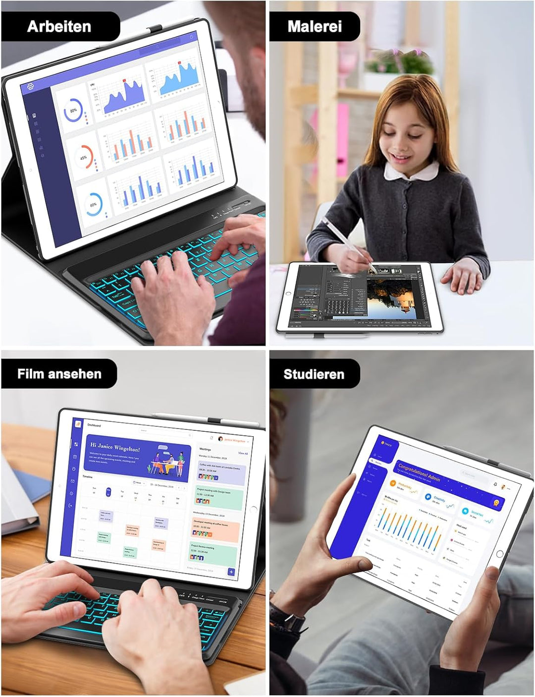 FOGARI Tastatur Hülle für iPad Pro 12.9 1./2. Generation, für iPad Pro 12.9 2017/2015, 7-farbige Hin