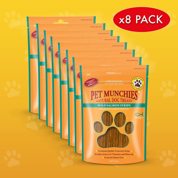 Pet Munchies Wild Salmon Strips Hundeleckerli, Premium Getreidefreies Hundekauspielzeug mit natürlic
