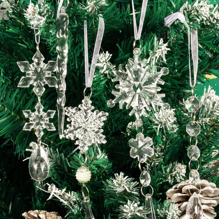 18 Stück Weihnachtsbaumschmuck Kristall Ornamente – Hängende Acryl Weihnachten Schneeflocke Eiszapfe