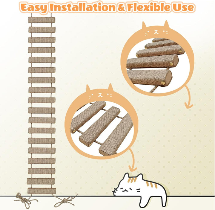 Katzenleiter 150 cm, Katzenleiterbrücke aus Holz & Sisalseil, Klettergerüst für Katzen, Aktivitätskr