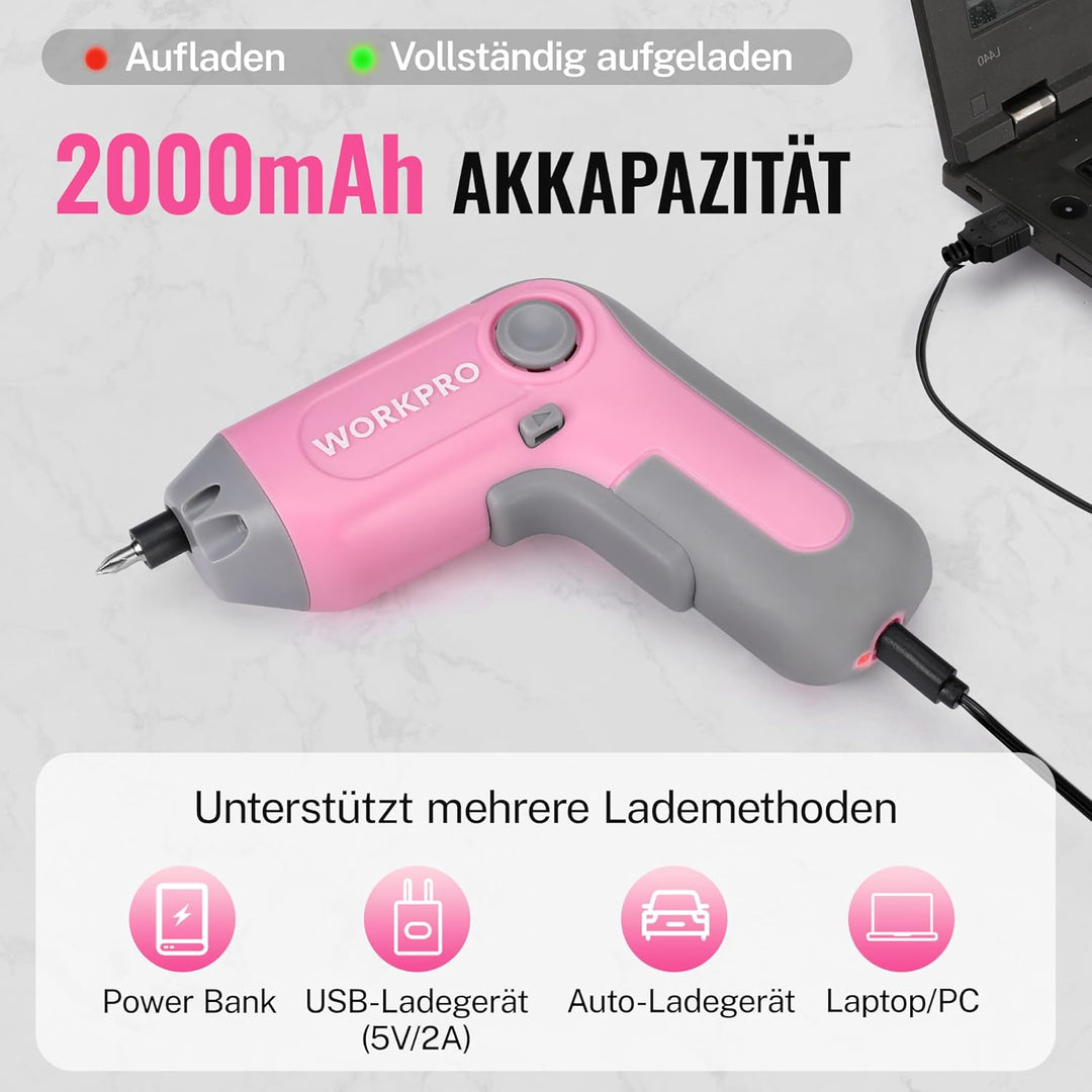 WORKPRO Akkuschrauber Set 3,6V, Exzentrischer Schraubendreher, mit 21 Bits und Verlängerungsstange,