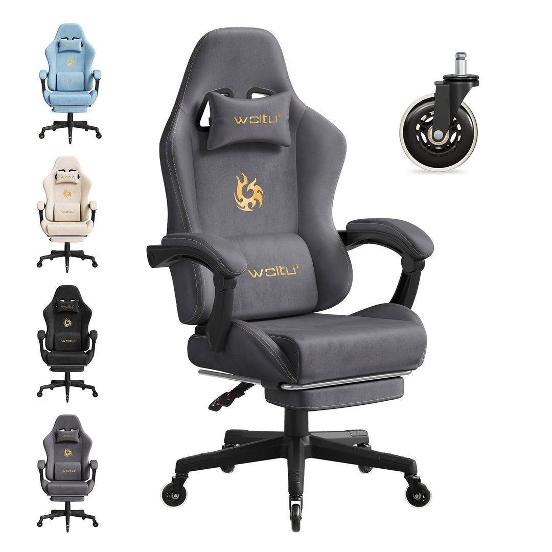 WOLTU Gaming Stuhl,Erwachsenen Computersessel,mit Gummi-Stuhlrollen,Grau | Ergonomisch, mit Verstell