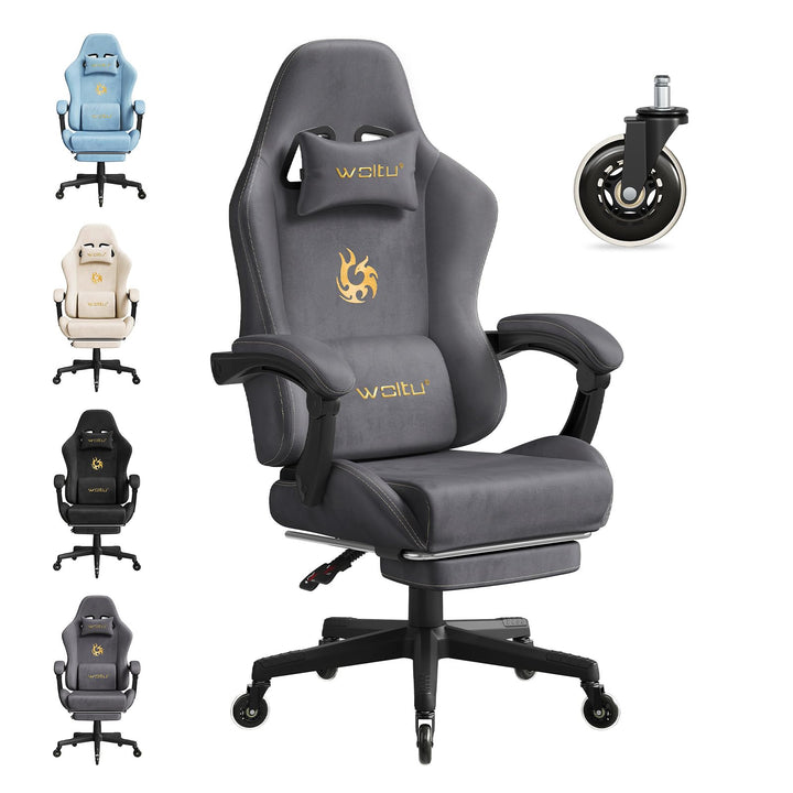 WOLTU Gaming Stuhl,Erwachsenen Computersessel,mit Gummi-Stuhlrollen,Grau | Ergonomisch, mit Verstell