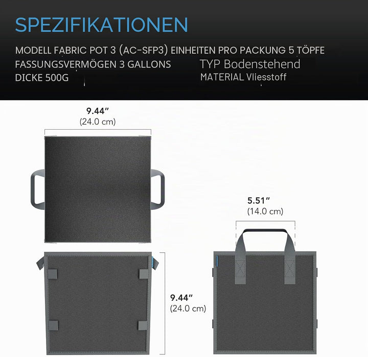 AC Infinity Quadratische, robuste Stofftöpfe, 1.9 l Belüftung, Wiederverwendbare Pflanzbeutel, für d
