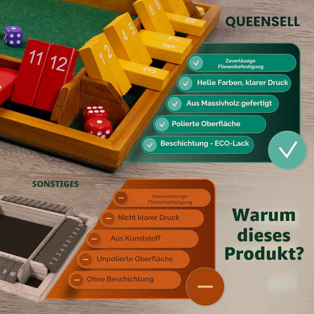 Shut The Box 4 Spieler Gross – Shut The Box 12er Aus Holz – Klappenspiel Holz 35,5 cm – Shut The Box