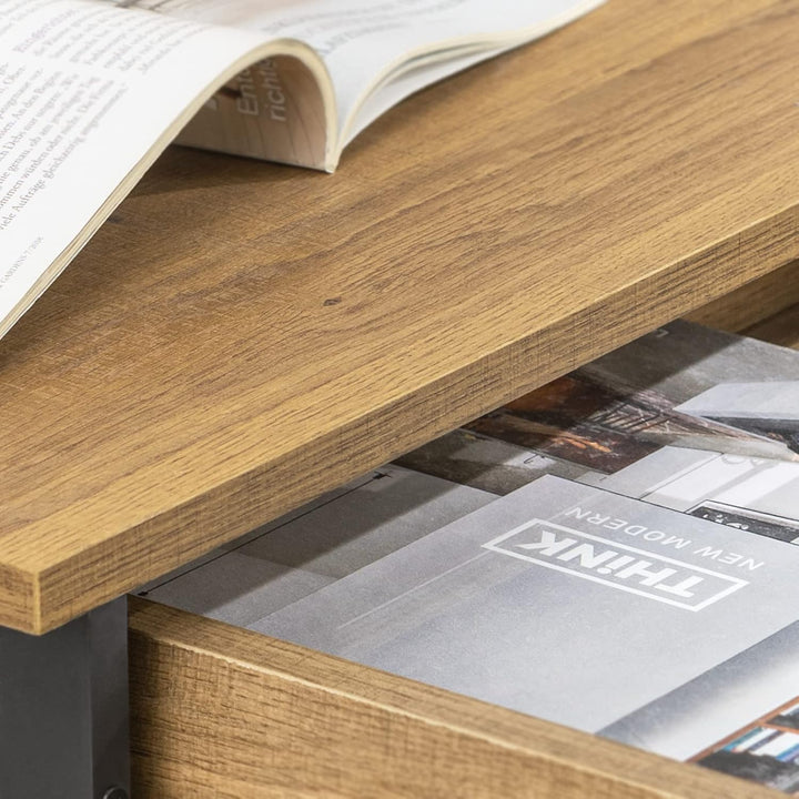 SoBuy FWT43-N Schreibtisch mit Einer Schublade und 2 Haken Tisch Computertisch Arbeitstisch Natur BH