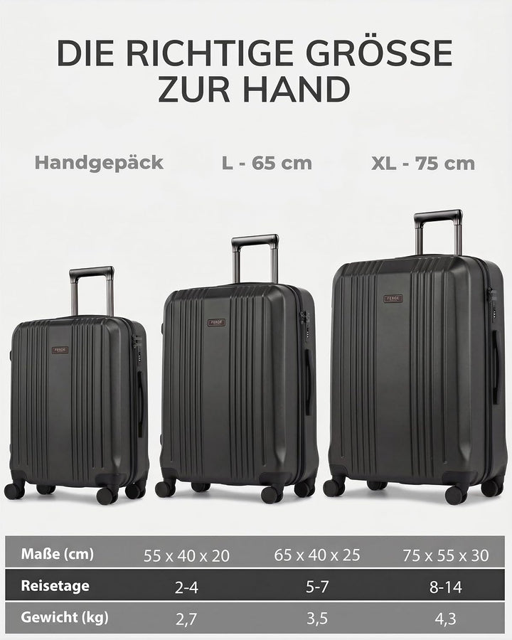 FERGÉ Kofferset 3 TLG Hartschale mit TSA-Zahlenschloss Cannes Reisekoffer Trolley-Set (Handgepäck, L