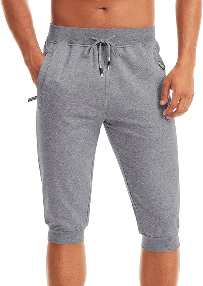 MAGCOMSEN Herren Sport Short 3/4 Trainingshose Sommer Jogging Capri mit Reissverschlusstaschen Leich