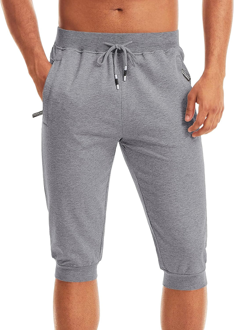 MAGCOMSEN Herren Sport Short 3/4 Trainingshose Sommer Jogging Capri mit Reissverschlusstaschen Leich