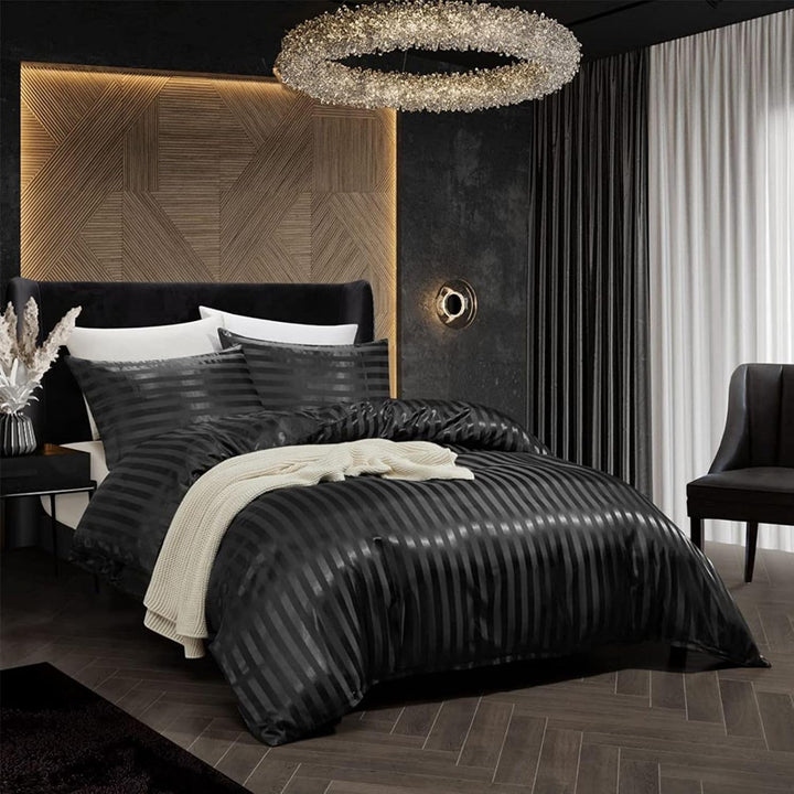 Tospass Sommer Sommer Satin Bettwäsche 200x200 cm Schwarz Deckenbezug Seide Glatt Luxus Glanzsatin B