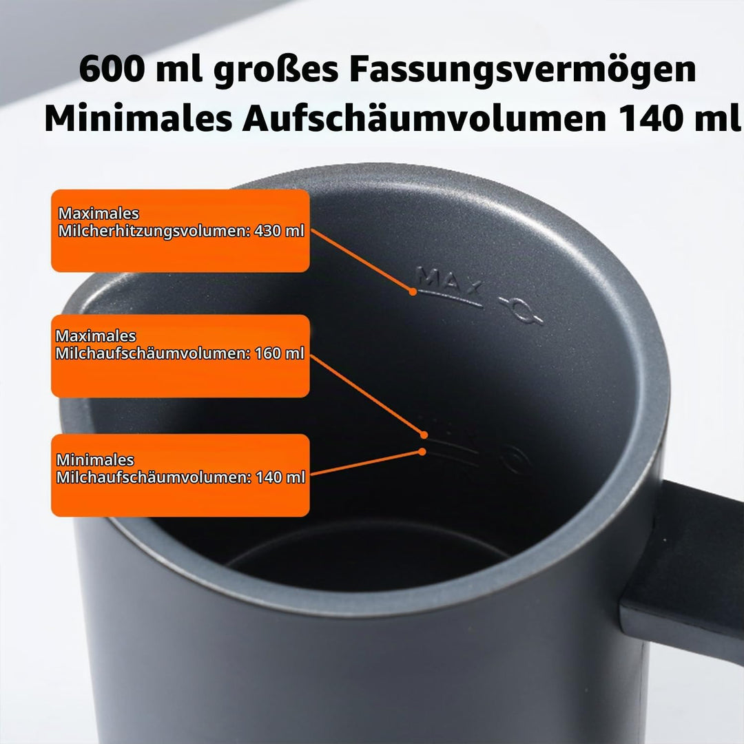 Elektrischer Milchaufschäumer, 430 ml Edelstahl Milchaufschäumer, Antihaftbeschichtung,warmer und ka