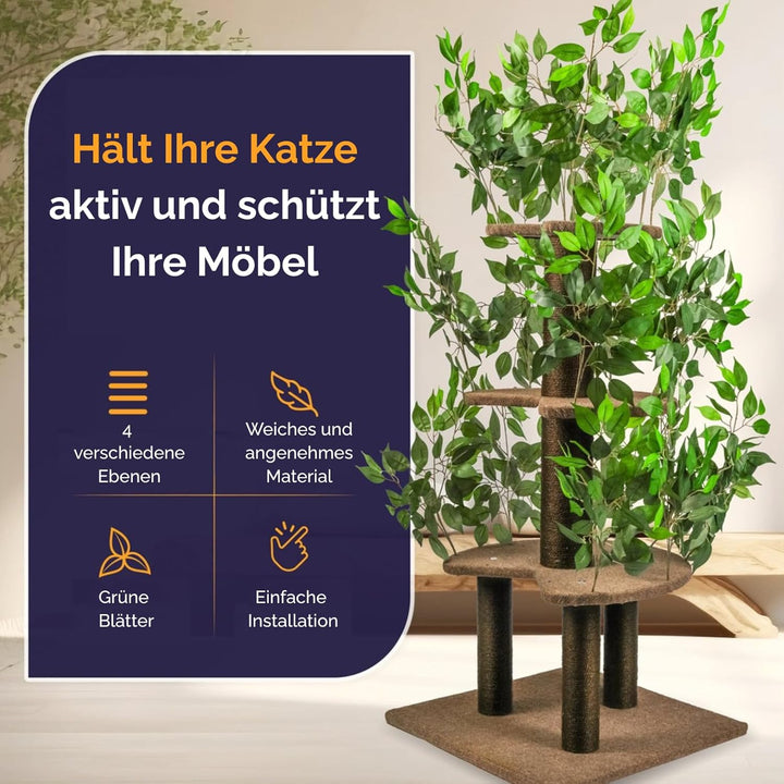 Katzenkratzbaum 160cm – Stabiler Kratzbaum mit austauschbaren Blättern – Für grosse Katzen – Modern