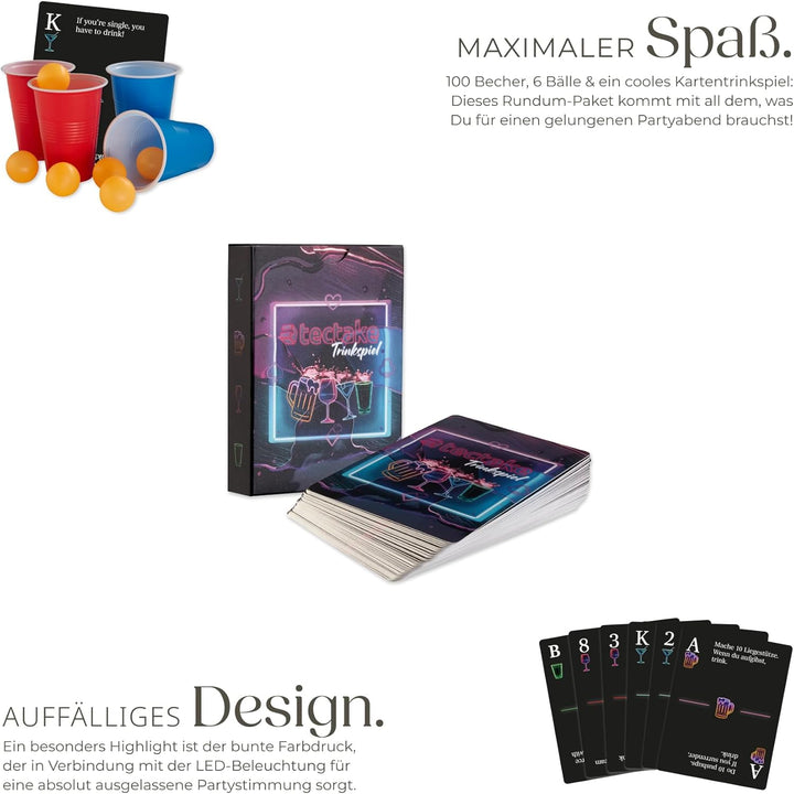 tectake® Bierpong Tisch mit Party Deko LED Beleuchtung, Tisch höhenverstellbar, Klapptisch, Set mit