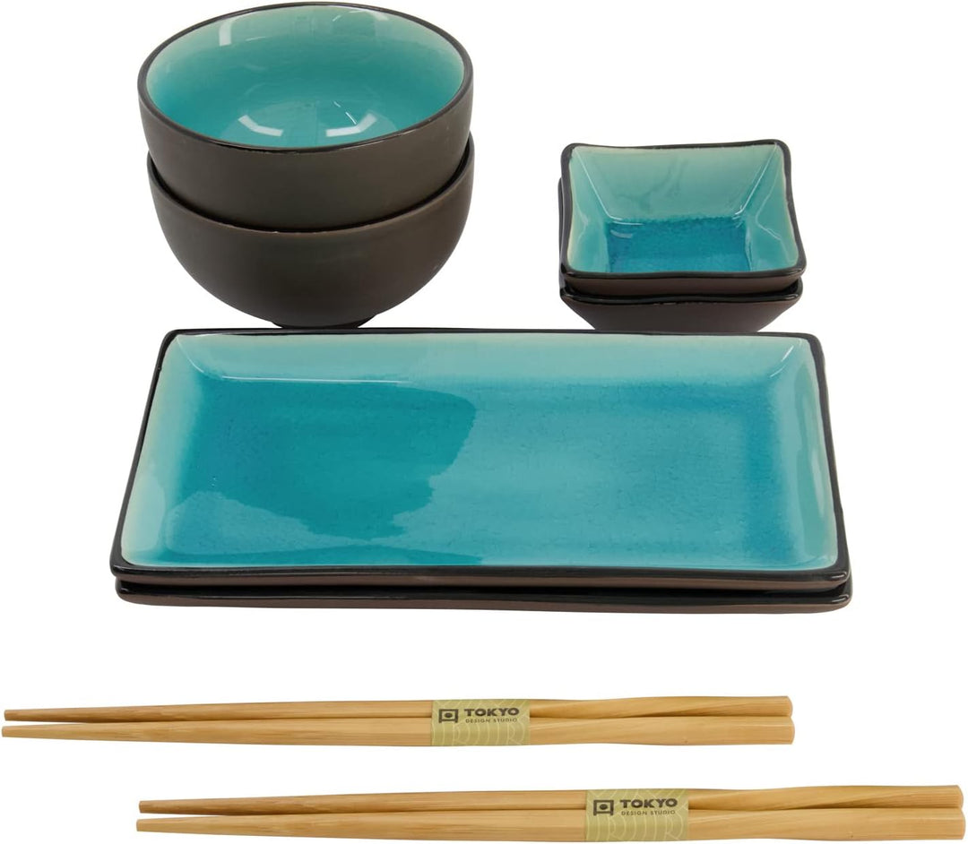 TOKYO design studio Geschenkset Glastürkis, 8-teilig, blau, Porzellan, 30 x 20 x 10 cm, Türkis