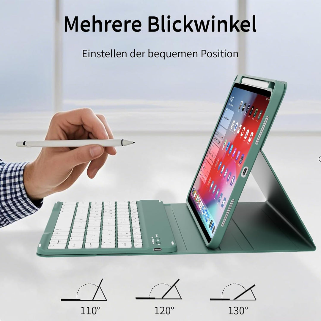 Hülle mit Tastatur für iPad A16 11 Generation 2025/10 Generation 2022 (11/10.9 Zoll) 7 Farben Beleuc