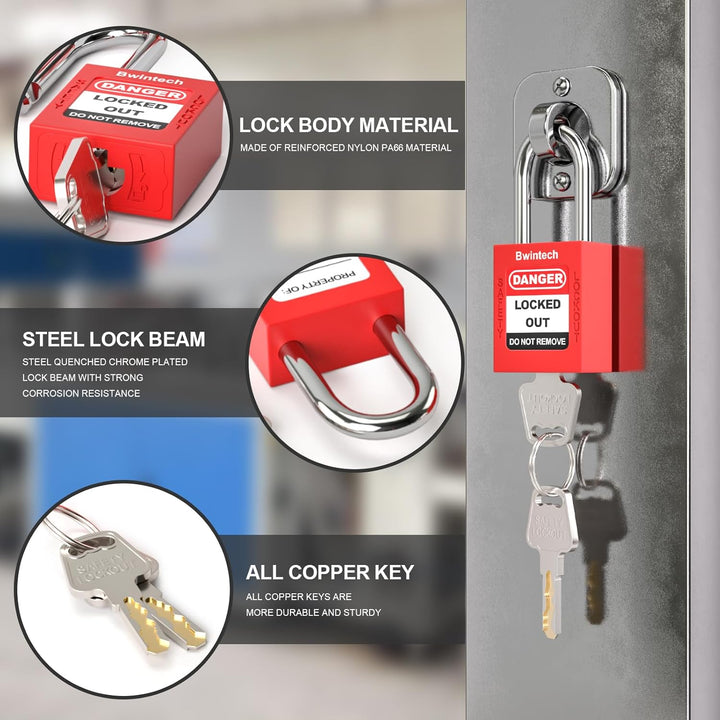 5 Stück 38MM verschlüsselt verschiedene rote Sicherheitsvorhängeschloss Lockout Tagout Schloss für L