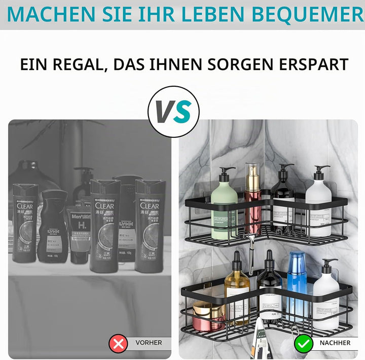 Yazoni Duschablage Ohne Bohren 2 Stück - Duschregal Ecke mit Haken, Duschablage Edelstahl für Badezi