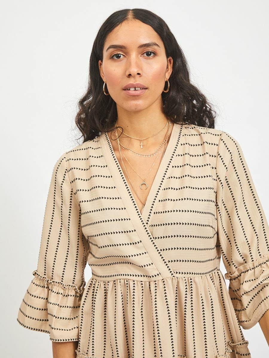 Vila Damen Kleid 34 Humus/Detail:w. Black, 34 Humus/Detail:w. Black