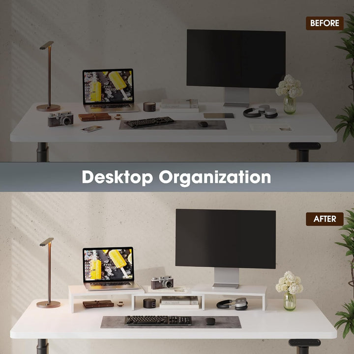 FITUEYES Dual Monitorständer aus Holz, Verstellbare Länge und Schwenkwinkel Bildschirmständer, Monit
