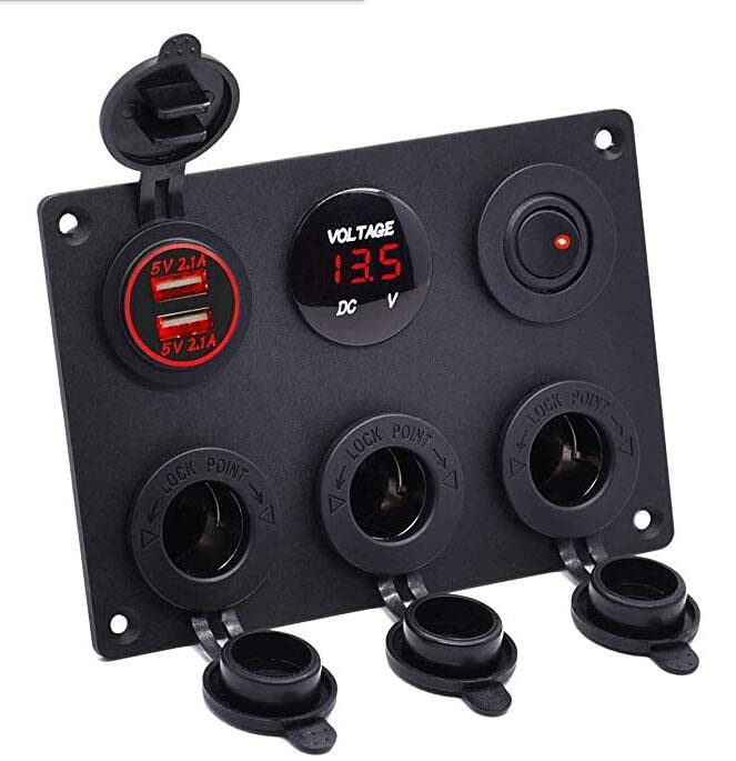 TOTMOX 12V/24V Auto-Bedienfeld mit Dual-USB-Ladegerät, Zigarettenanzünder, Schaltbedienfeld für Auto