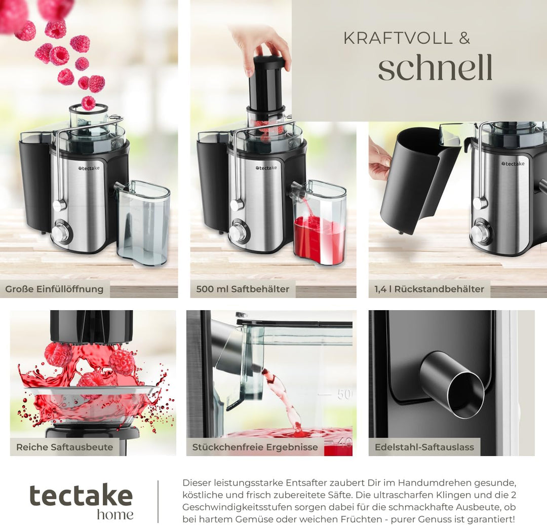 tectake® Entsafter Gemüse und Obst, Saftpresse elektrisch, Edelstahl Küchengeräte, Juicer Machine fü