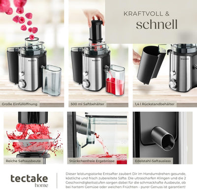 tectake® Entsafter Gemüse und Obst, Saftpresse elektrisch, Edelstahl Küchengeräte, Juicer Machine fü