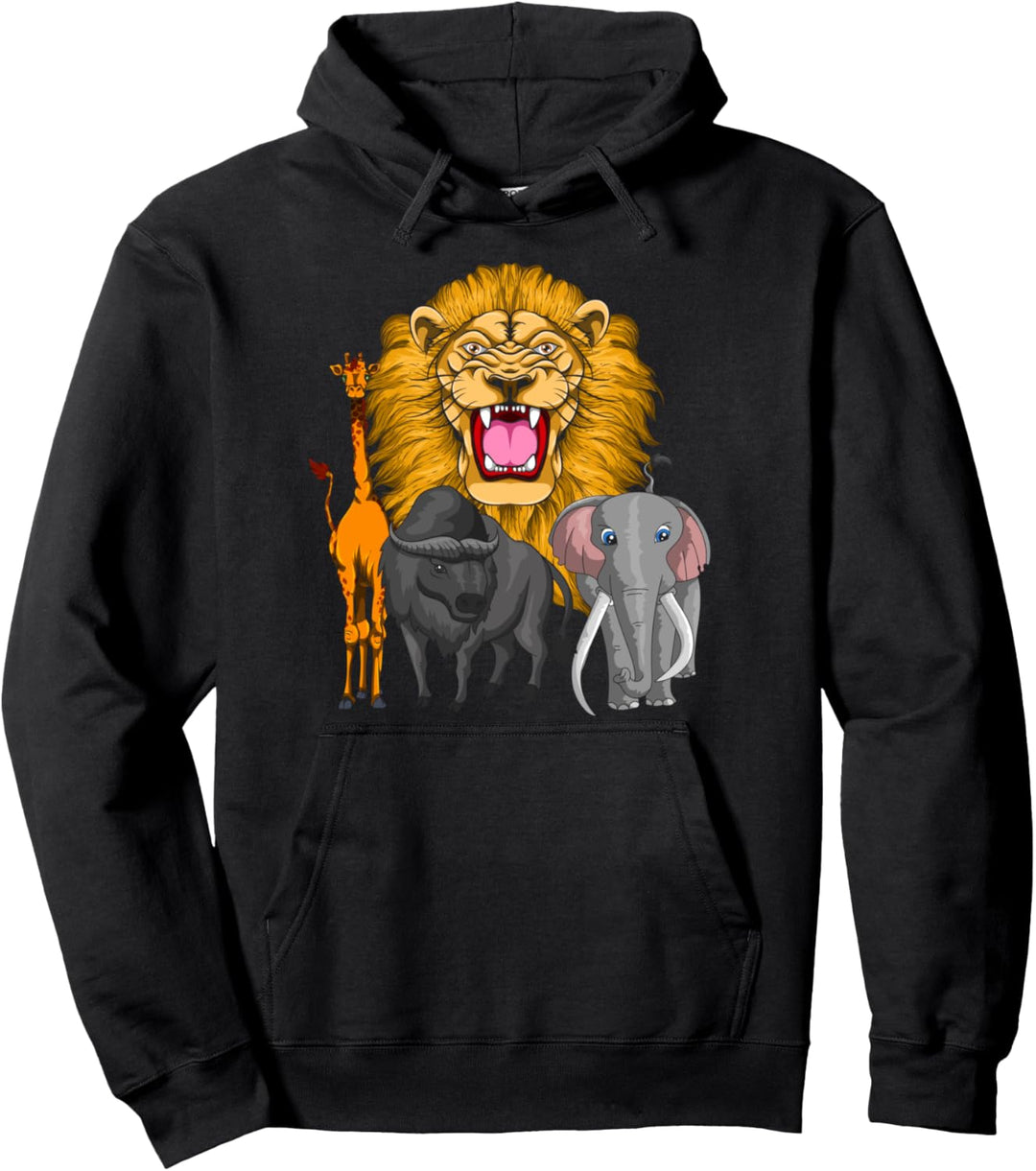 Zoo Geschenk Löwe Giraffe Büffel Elefant Kinder Afrika Tier Pullover Hoodie