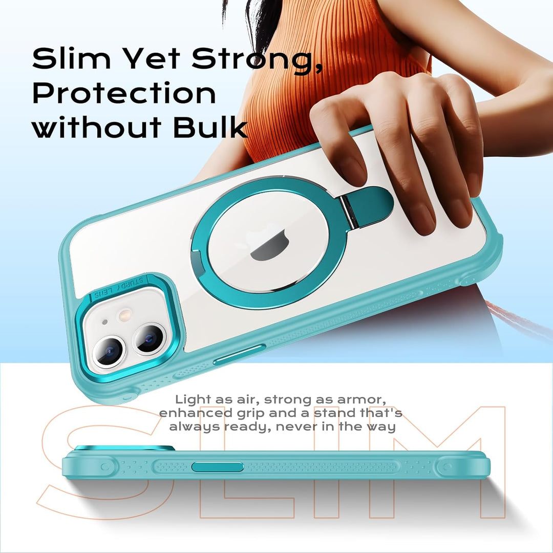 Anqrp Magnetische Hülle mit Ring-Ständer für iPhone 12/12 Pro, Kompatibel mit Mag-Safe, Stossfeste T