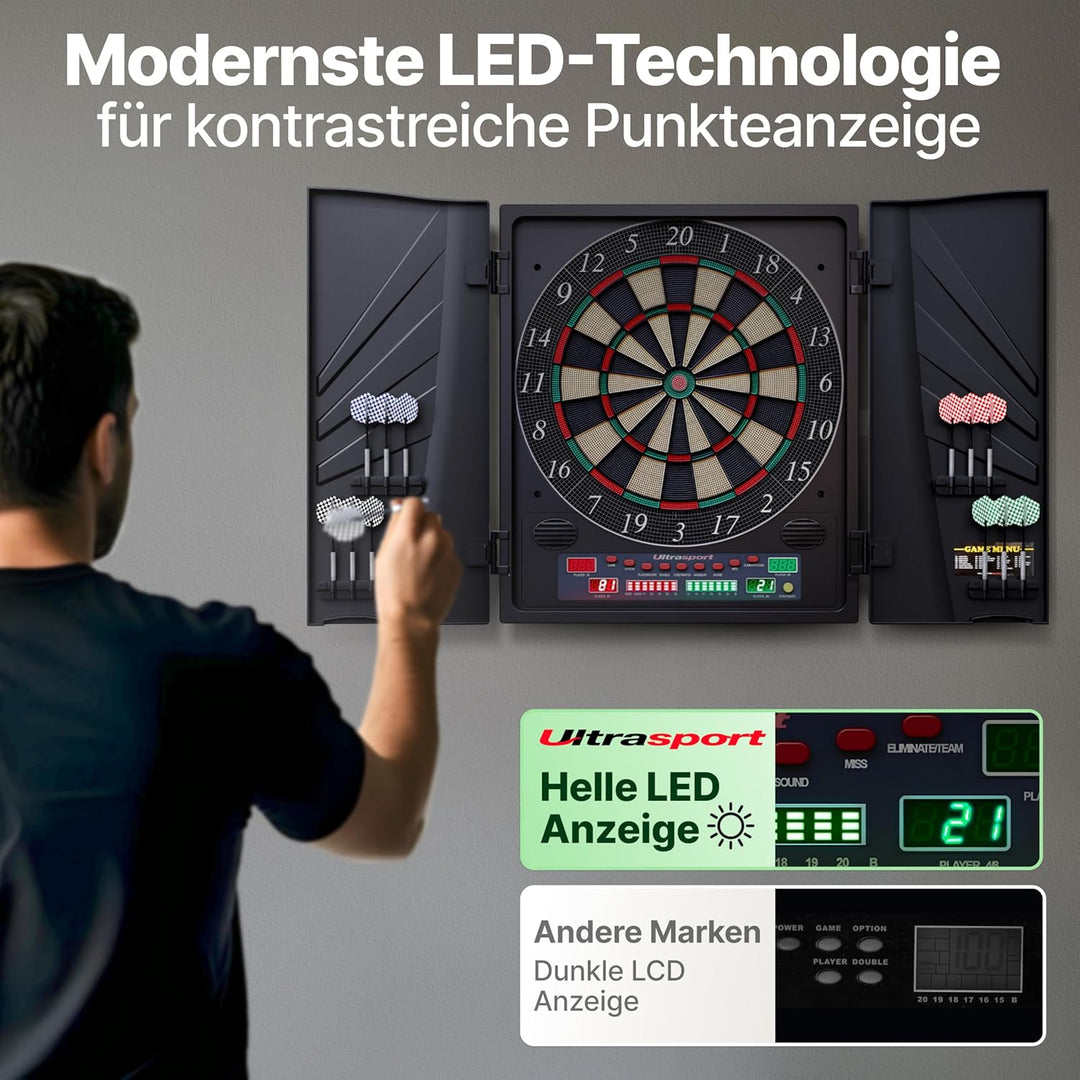 Ultrasport elektrisches Dartboard, mit und ohne Türen, Dartautomat für bis zu 16 Spieler, inklusive