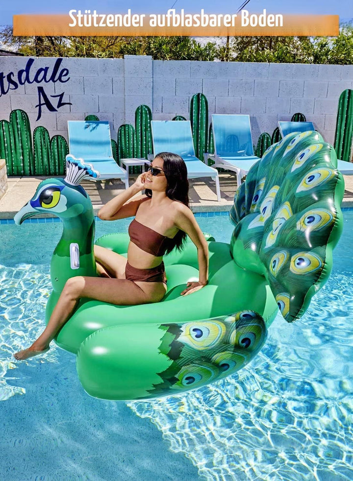 JOYIN Riesiger Aufblasbarer Pfau Pool Floss, Luxus Schwimmring & Pool Lounge für Erwachsene und Kind