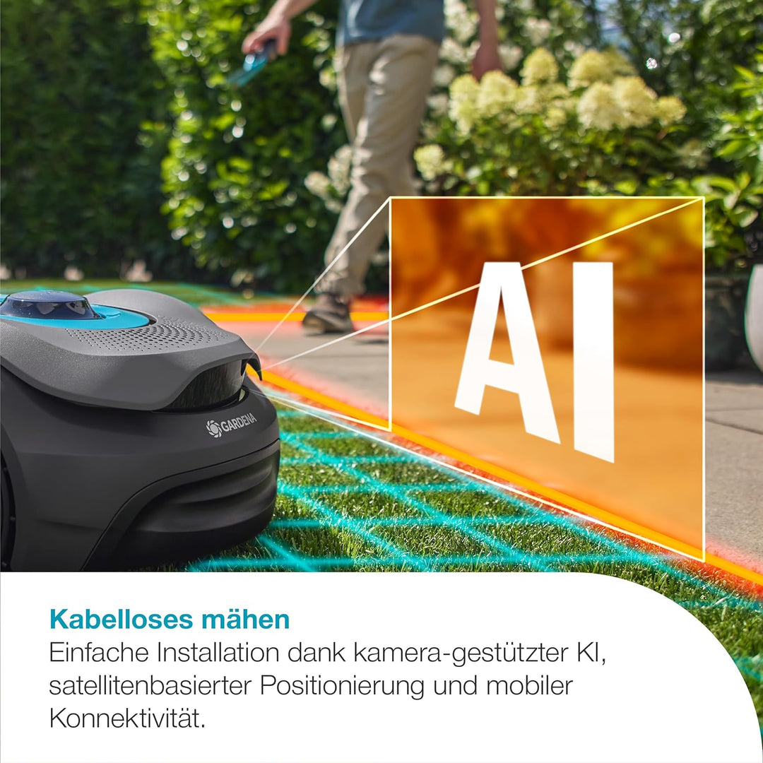 Gardena smart SILENO Sense 400 m² Mähroboter: Technologie ohne Begrenzungskabel, Mähen mit KI, Einge